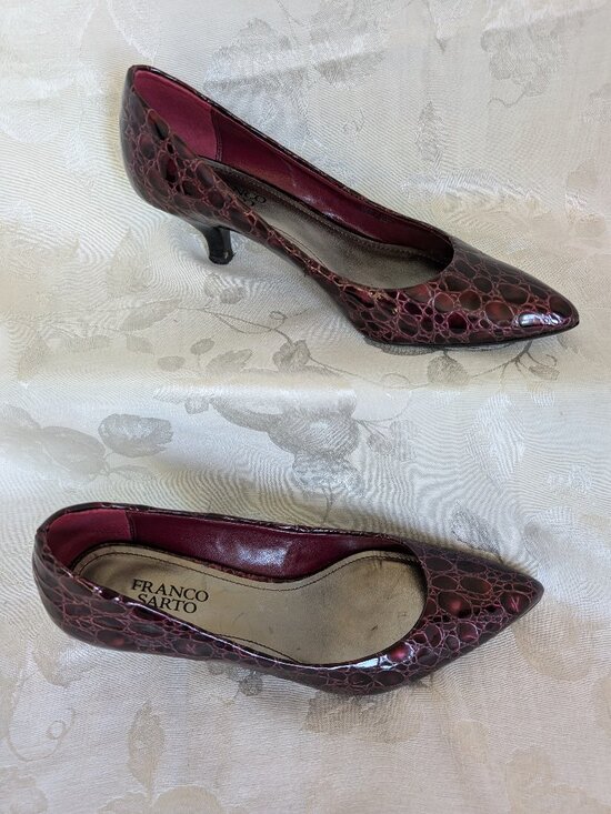 Franco Sarto Shoes - Genuine Leather Faux Croc Burgundy Kitten Heels FRANCO SARTO Designer pumps